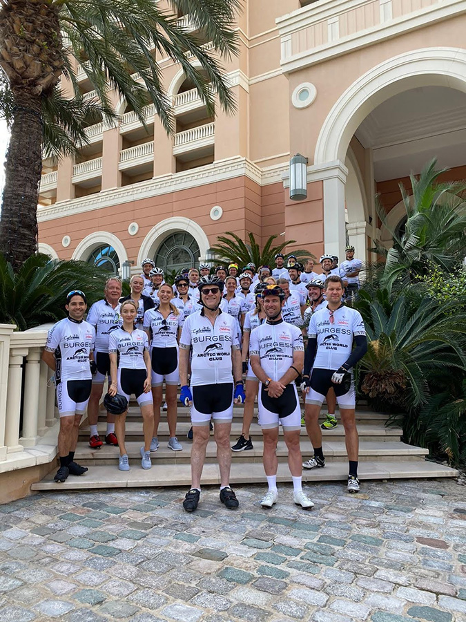 Group shot at Monte Carlo Bay Hotel before start of ride